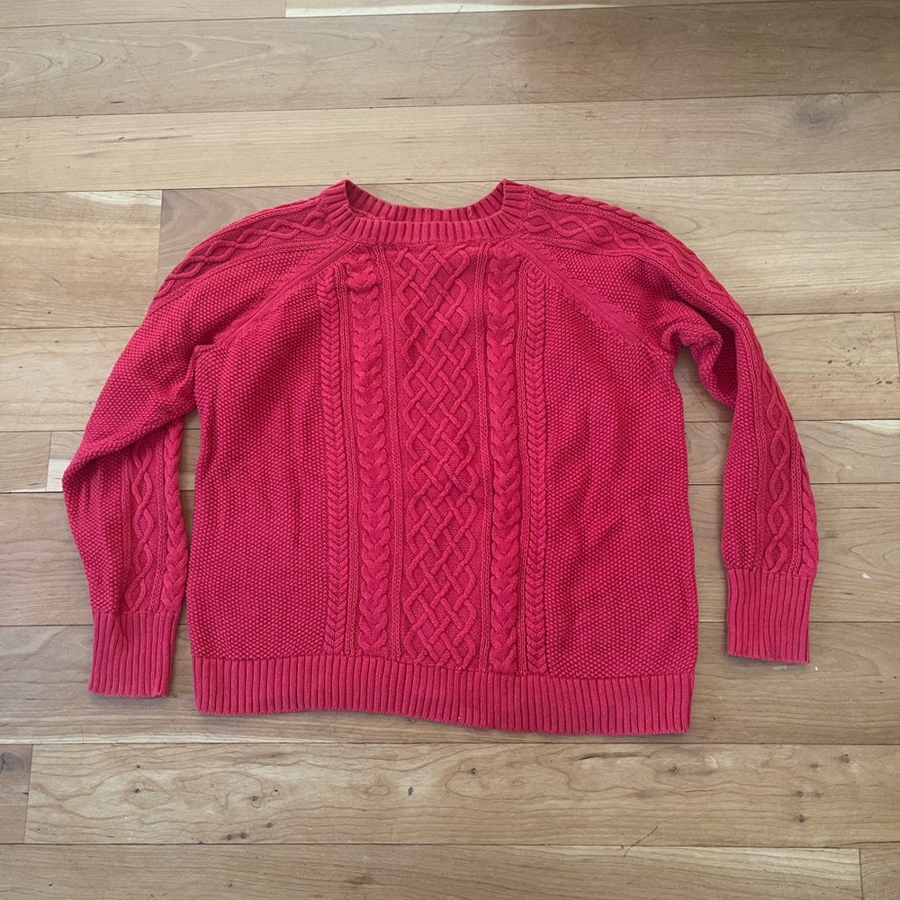 GAP Red Crew Neck Cable Knit Sweater